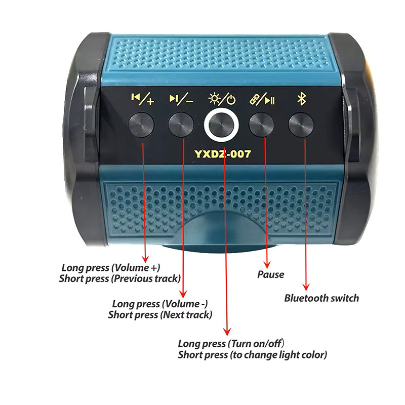 Tragbarer Bluetooth-Lautsprecher mit Subwoofer, FM-Radio und LED-Lampe in Blau von AyeBeau - Bild 3