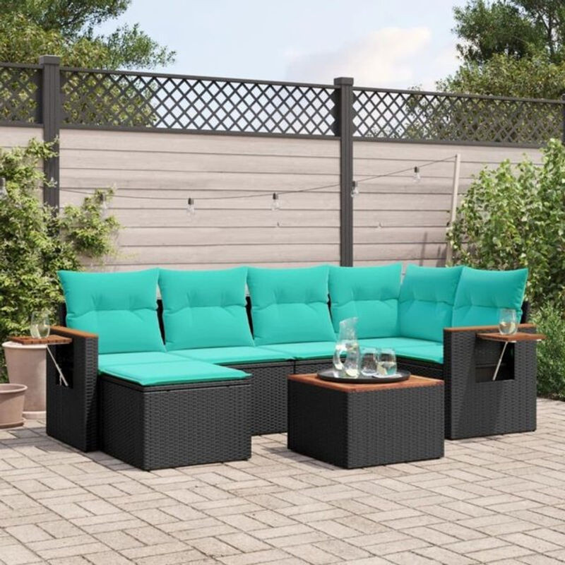 7-tlg. Garten-Sofagarnitur mit Kissen aus Polyrattan in Schwarz von Vidaxl - Bild 1