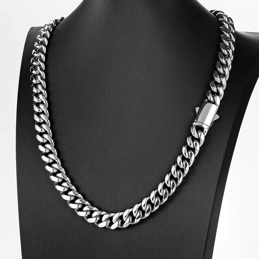 Halskette Edelstahl, Silber, Cuban Miami Gliederkette, Unisex - Bild 4