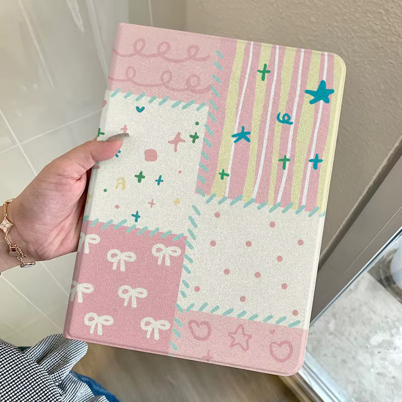 Apple iPad Pro und iPad Air Schutzhülle mit Rosa Stern-Farbblöcken in Pink, Weiß und Multicolour - Bild 2