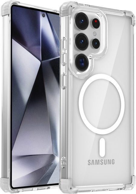 Stoßfeste MagSafe Schutzhülle für Samsung Galaxy S25 S26 S24 S23 S21 Ultra Plus S23 FE Note20 in Transparent und Pink mit Vier-Ecken-Sturzschutz aus weichem TPU - Bild 1