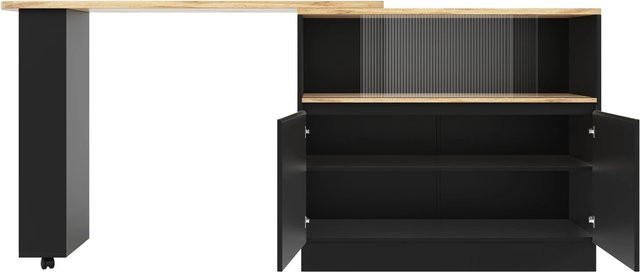 Merax 360 Grad drehbarer Bartisch als Kücheninsel und Sideboard mit Glasablagen in Schwarz, B/T/H: 90 x 45 x 100 cm - Bild 1