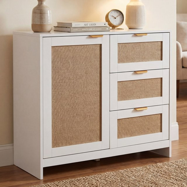 MCW Kommode P50 mit Leinenfront aus MDF und Melamin in Weiß, B/T/H: 80 x 40 x 80 cm - Bild 1