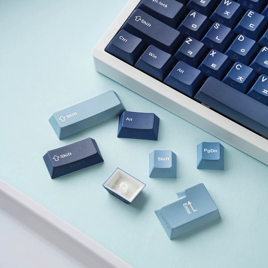 Jaycomia Ocean Heart Tastenkappen aus PBT mit Dye-Sub-Verfahren, Cherry Profile, Side Light, Farbe: Blau, kompatibel mit Rainy 75 mechanischen Tastaturen (Deutsch, Spanisch, Arabisch, Französisch, Russisch) - Bild 2