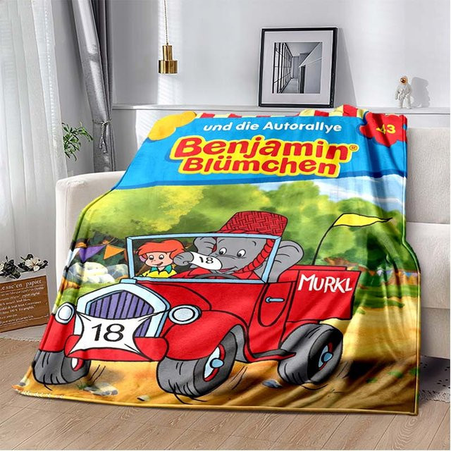 Benjamin Blümchen Flanelldecke für Kinder, bunte Cartoon Überwurfdecke aus Polyester, B/B: 150 x 200 cm - Bild 1