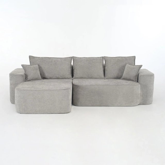 PXloue 4-Sitzer-Sofa in L-Form aus Chenille mit Chaiselongue und Kissen, Farbe Grau - Bild 1