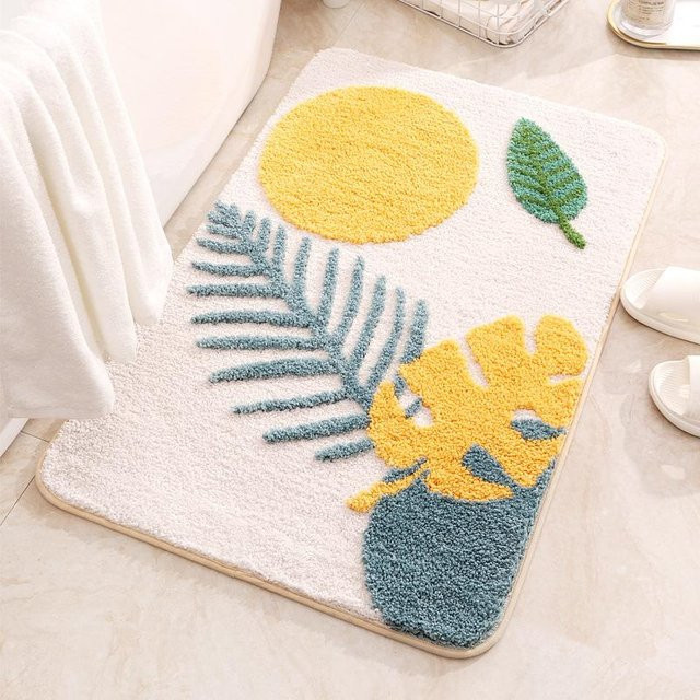 Rutschfeste Badematte im Boho-Design mit Pflanzenmotiv von Yiran bag, Saugfähig und Schnelltrocknend, Mehrfarbig, B/T: 60 x 40 cm - Bild 1