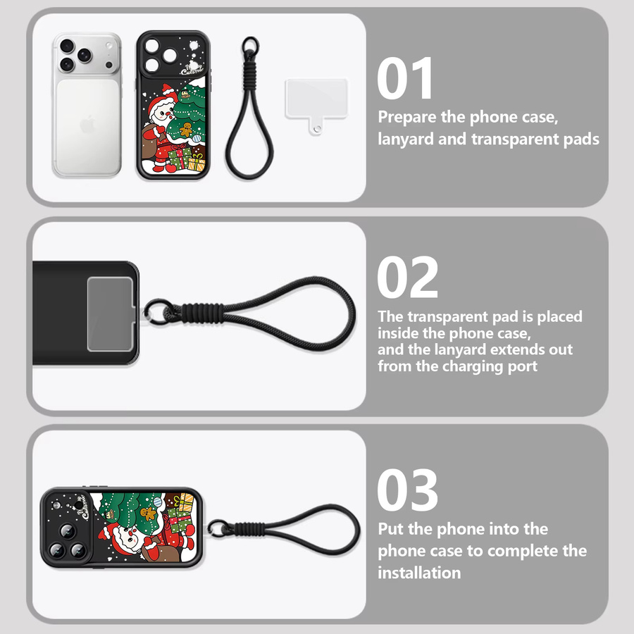 YISHANGOU Handyhülle mit Weihnachtsmann-Design und Riemen, stoßfeste TPU-Schutzhülle für iPhone 17 Pro Max, 16, 15, 14, 13, 12, 11 Pro Max, Farbe: Schwarz/Mehrfarbig - Bild 3