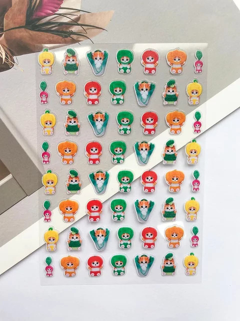 Sanrio Nagelaufkleber, Gemüse-Katze Motiv, Wasserfest - Bild 1