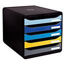 Exacompta BEE BLUE Big Box Schubladenbox für A4+, mehrfarbig mit 5 halboffenen Schubladen, Auszugstopp, Griffmulde und Etikettenhalter, Blauer Engel - Bild 2