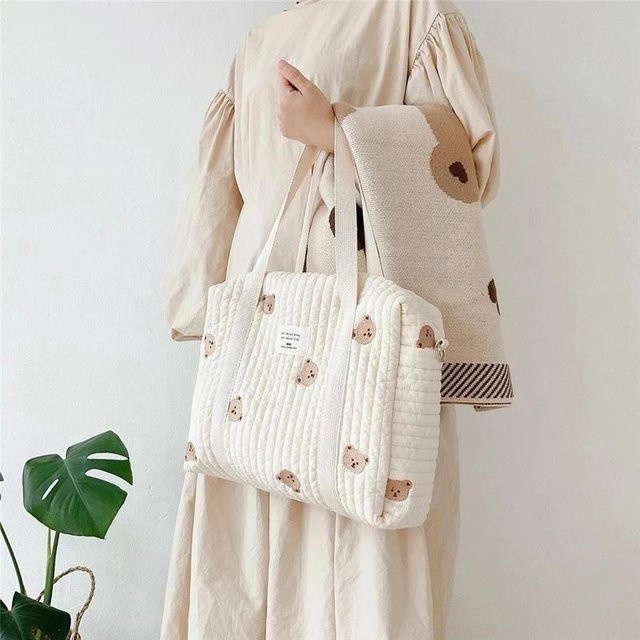 Wickeltasche im koreanischen Stil von Yiran Furniture, gesteppte Umhängetasche mit Stickerei für Neugeborene und Kinderwagen, Farbe: Grau, B/T/H: 36 x 30 x 30 cm - Bild 1