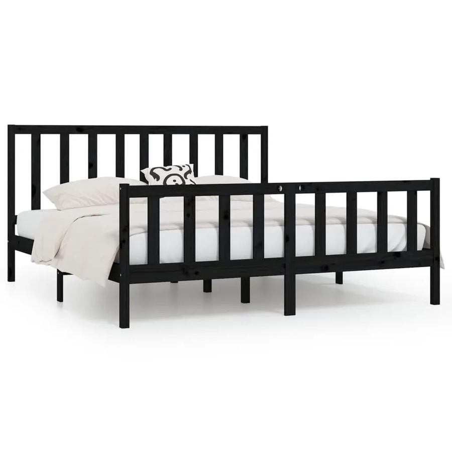vidaXL Massivholzbett aus Kiefer in Schwarz, B/T: 200 x 200 cm - Bild 2