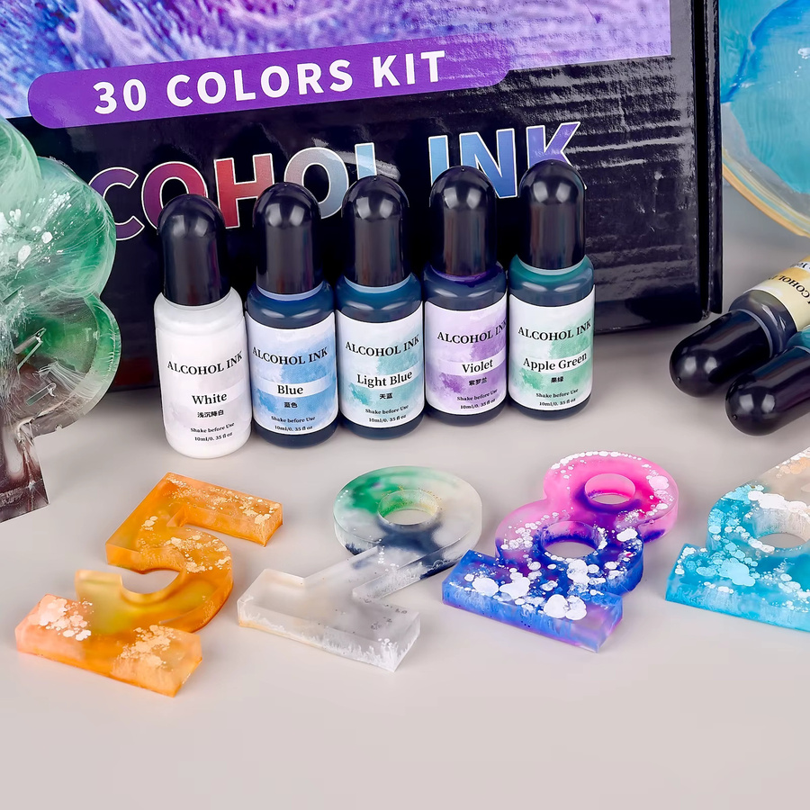 YAKAMOZ Kunstharz Tinte Set mit 30 Teilen in Multicolour, 10 ml pro Flasche, Pigment-Flüssigkeit für Epoxidharz und DIY-Schmuckherstellung - Bild 4