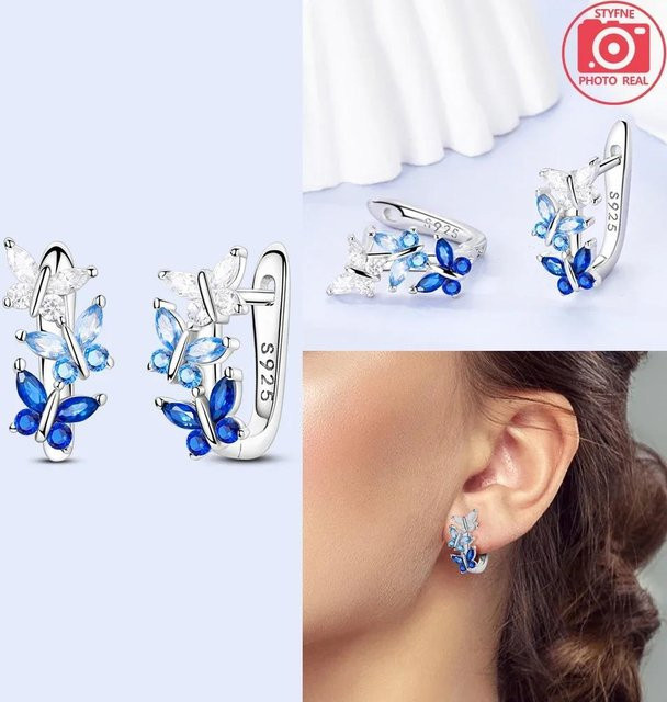 Creolen Schmetterling, Silber, Zirkonia, Damen, Blau - Bild 1
