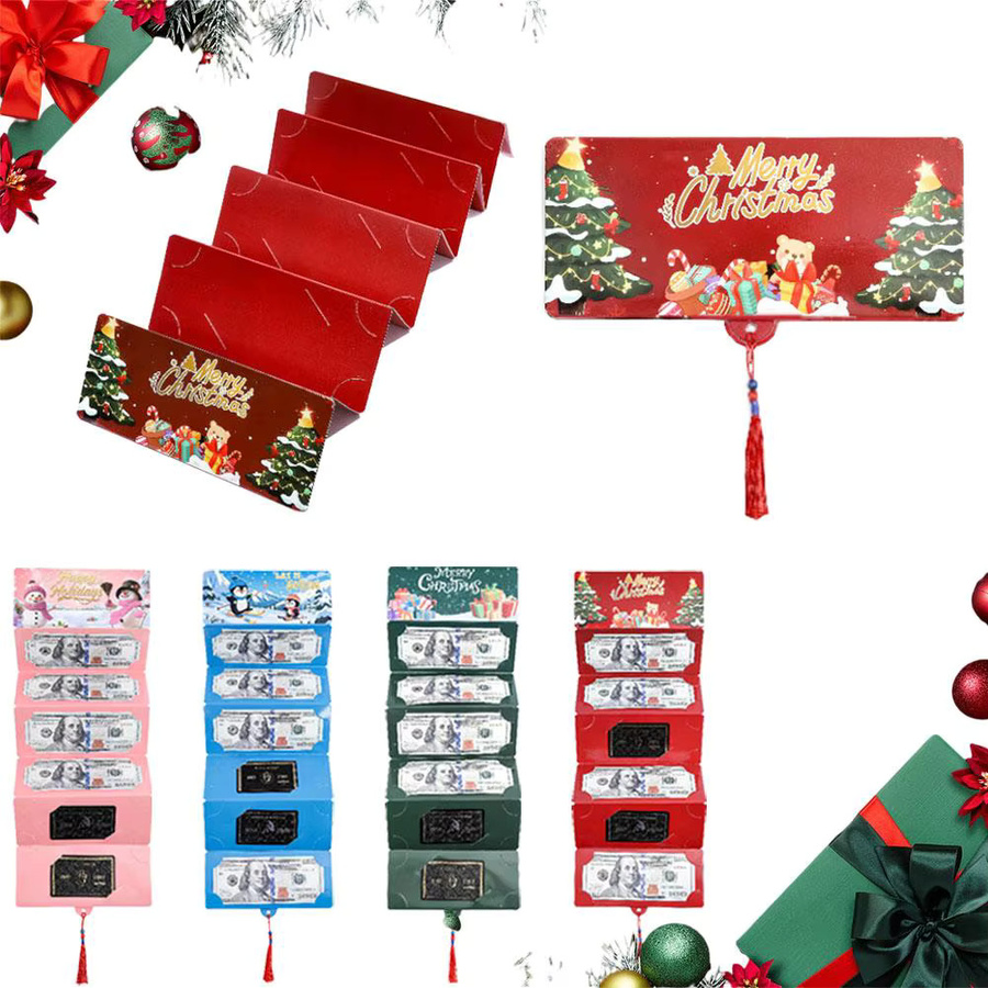 Weihnachts-Geldhalter aus Papier mit 6 Fächern in Pink für Bargeld und Überraschungskarten - Bild 2