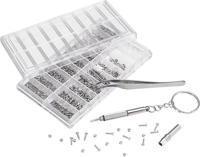 TOTNEND 1000-teiliges Brillenreparatur-Werkzeugset in Silber mit Mikroschrauben, Muttern, Unterlegscheiben und Schraubendrehern - Bild 1