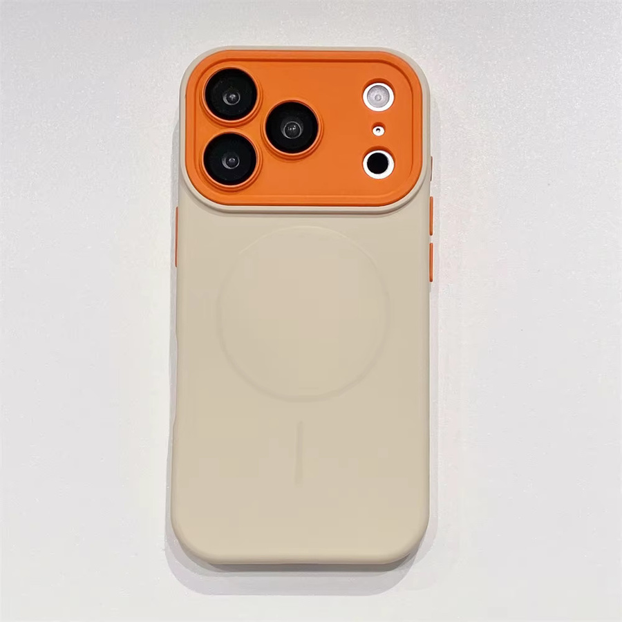 Luxus Silikon Schutzhülle für Apple iPhone 17 16 15 14 13 Pro Max Plus Air mit MagSafe Magnetischer Ladefunktion und Objektivschutz in Orange - Bild 2