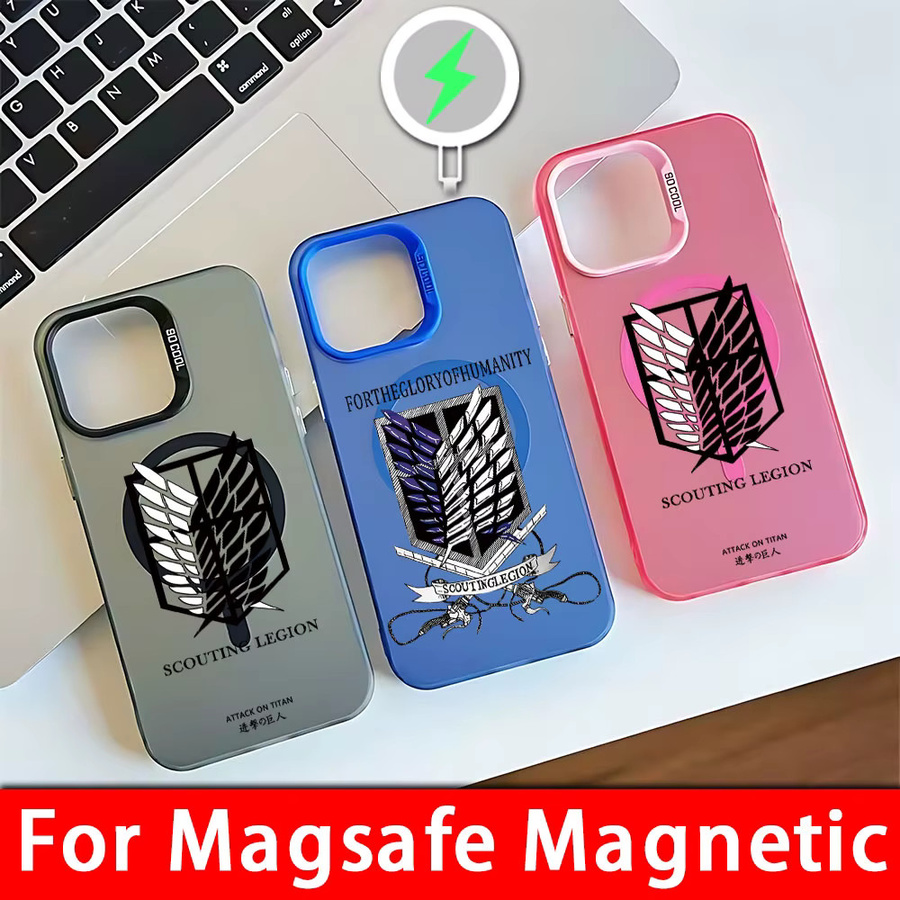 Anime Angriff auf Titan MagSafe magnetische Handyhülle für iPhone 11 12 13 14 15 16 Pro Max Plus mit kreativem Rand und Objektivschutz - Bild 2