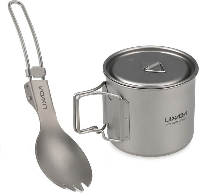 Lixada Ultraleichter Titanbecher mit klappbarem Essgeschirr, Silber, 550 ml - Bild 1