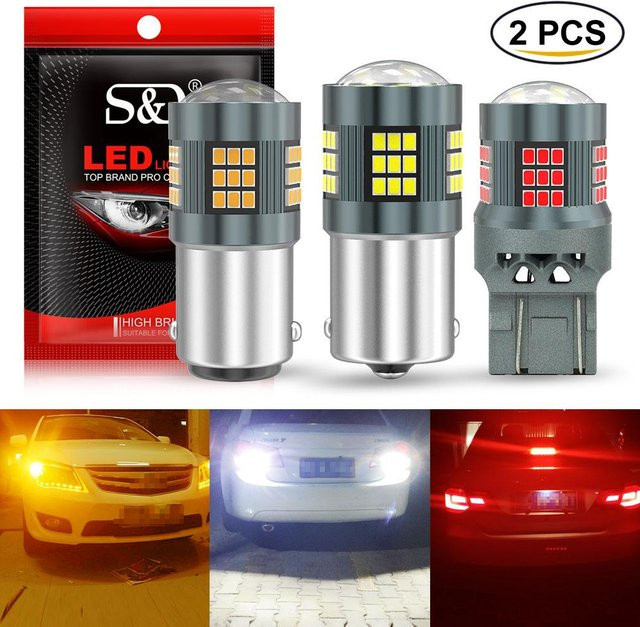 2er Set Auto LED Lampen für Blinker, Bremslicht und Rücklicht, 57 SMD, Farbe: Rot/Silber - Bild 1