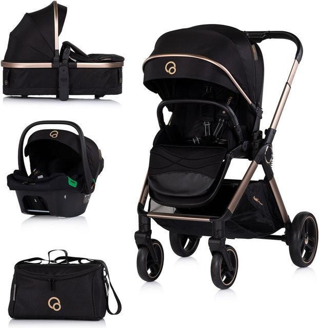 Chipolino Kombikinderwagen Euphoria 3in1 mit Sportsitz, Babyschale und Babywanne, schwarz, klappbar und umbaubar - Bild 1
