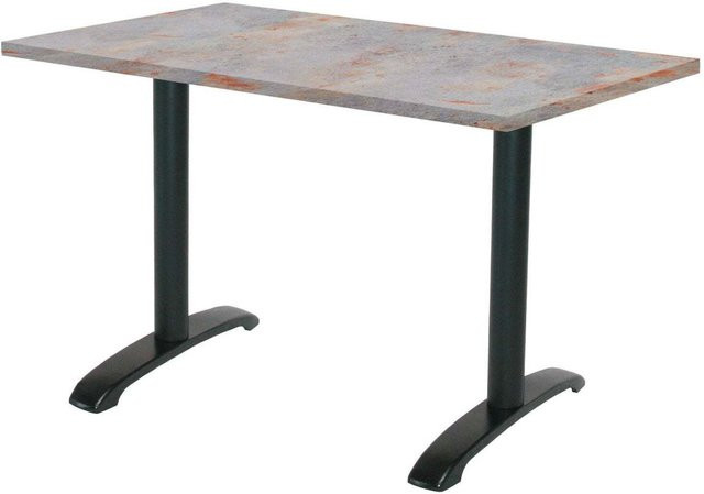 RestooTab Tisch Bazila rechteckig im Industrial Design mit Stein- und Holzdekor, Farbe Grau und Schwarz, B: 80 cm, T: 160 cm, H: 74 cm - Bild 1