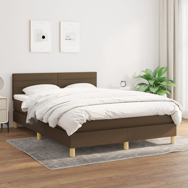 vidaXL Boxspringbett mit Matratze und Kopfteil in Braun, B/T/H: 140 x 190 cm - Bild 3