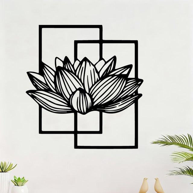 CIFBUY Lotusblüten-Metallwandkunst aus Eisen in Schwarz als elegante Zen-Wanddekoration für Innen- und Außenbereich - Bild 1