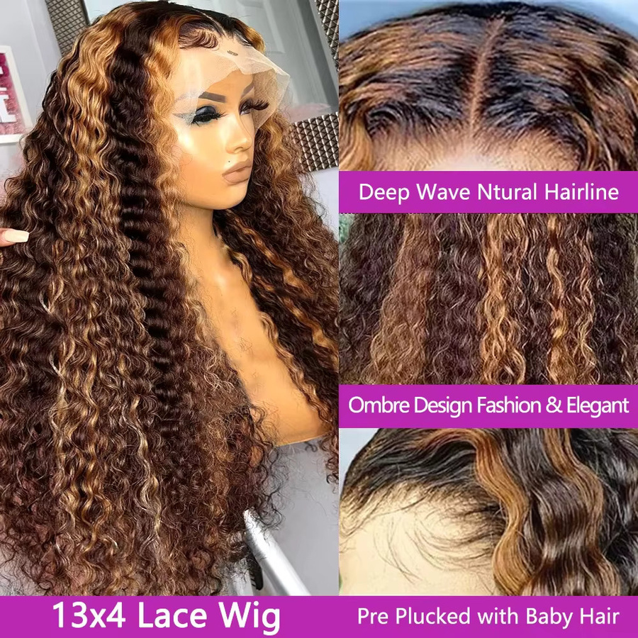 UVEOUS Echthaarperücke Deep Wave, P4/27 Ombre Highlight, Damen - Bild 2