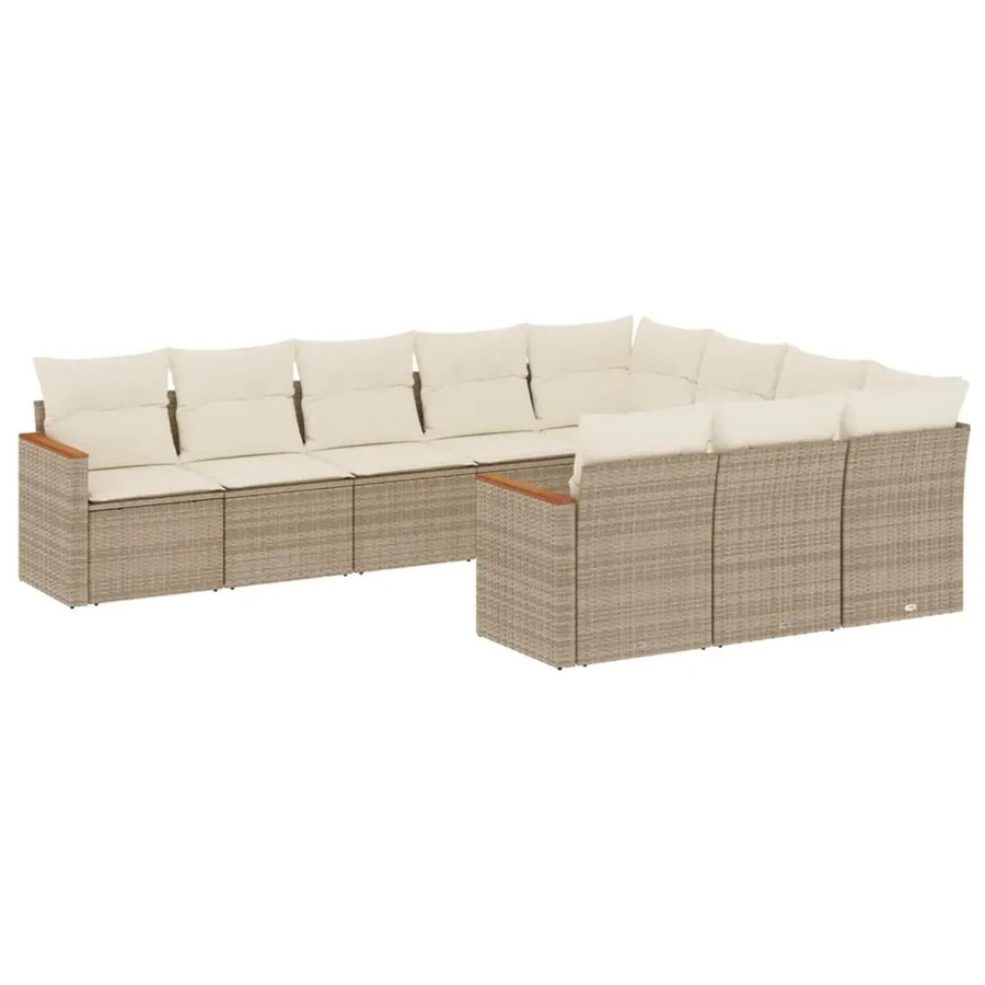 vidaXL 10-teilige Garten-Sofagarnitur aus Poly-Rattan und Akazienholz in Beige mit Kissen und Stauraum - Bild 2