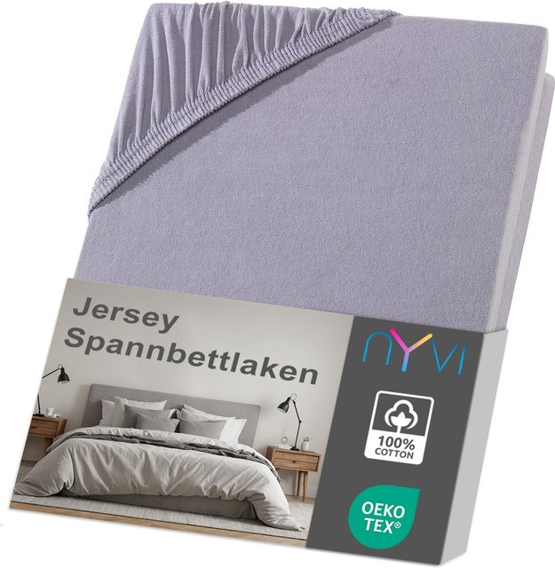 NYVI DreamScience Jersey Spannbettlaken aus Baumwolle, Grau, für Matratzen bis 22 cm Höhe, Bügelfrei - Bild 1