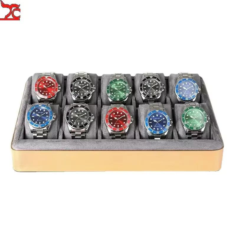 TREACHI Uhrenaufbewahrungsbox aus Metall mit 10 Gittern in Grün, Schmuck-Organizer und Armbanduhr-Display für Damen und Herren - Bild 1