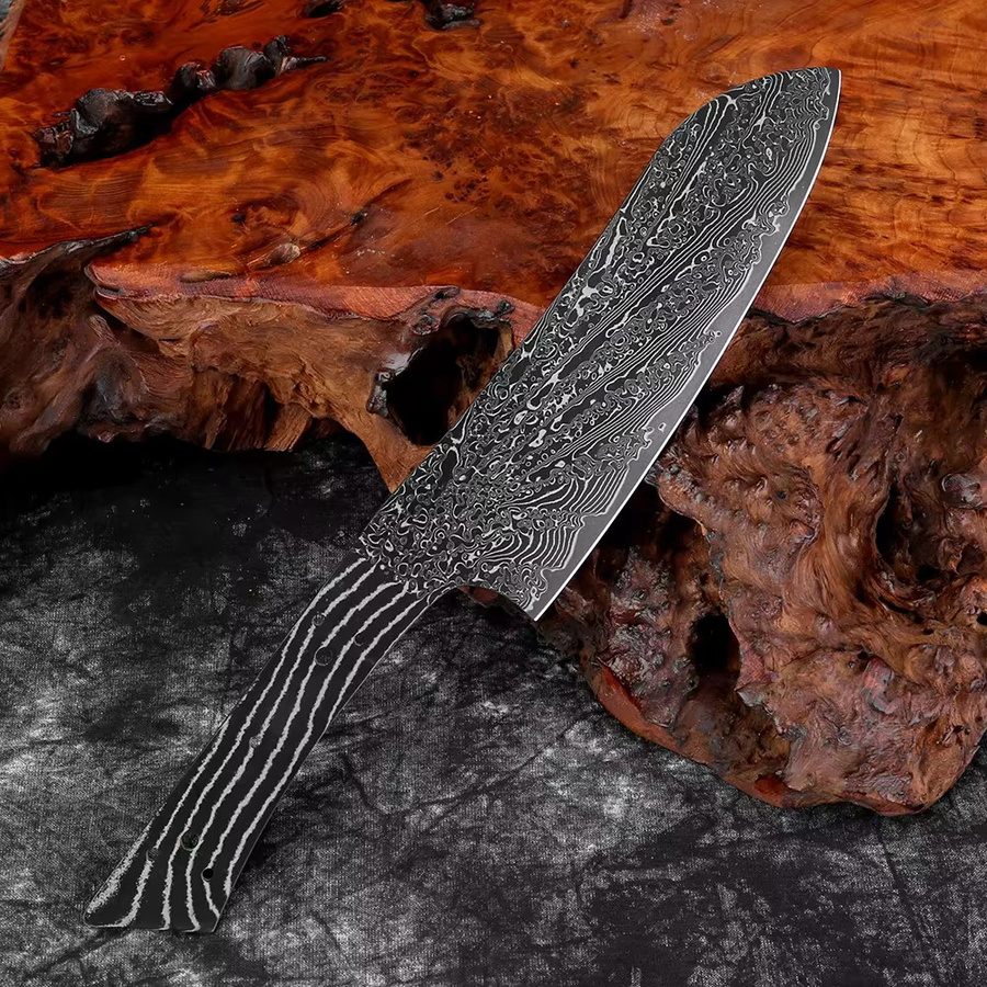Xituo Santoku-Messer aus Damaststahl mit schwarzer Klinge, Full Tang, 17,78 cm - Bild 3