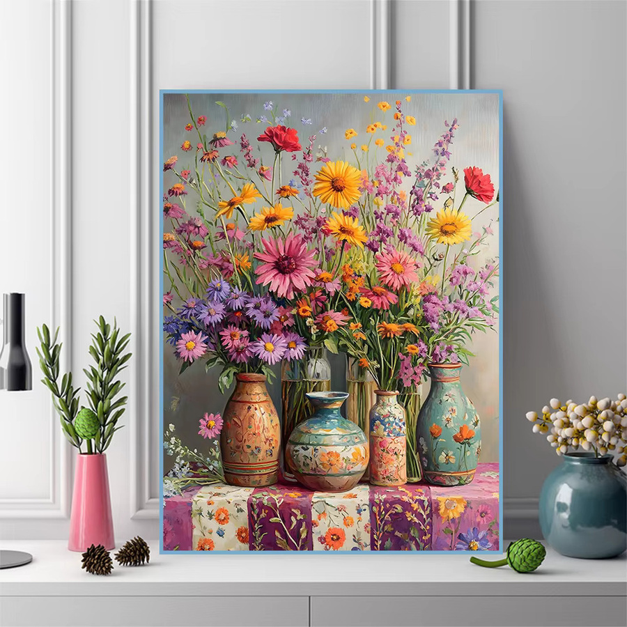 Momoart Diamantstickerei Gänseblümchen in Vase als DIY Wandkunst, Rund, Mehrfarbig, B/H: 30 x 20 cm - Bild 3