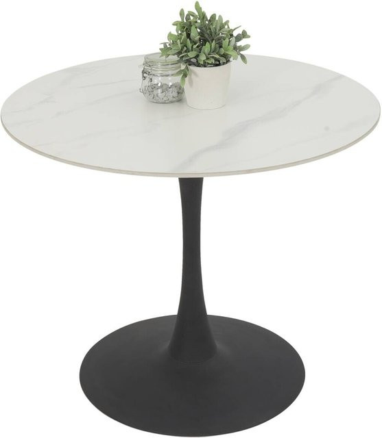 Esstisch Hela rund aus Sintered Stone in Marmoroptik Weiß Anthrazit, Höhe: 75 cm, Durchmesser: 90 cm - Bild 1