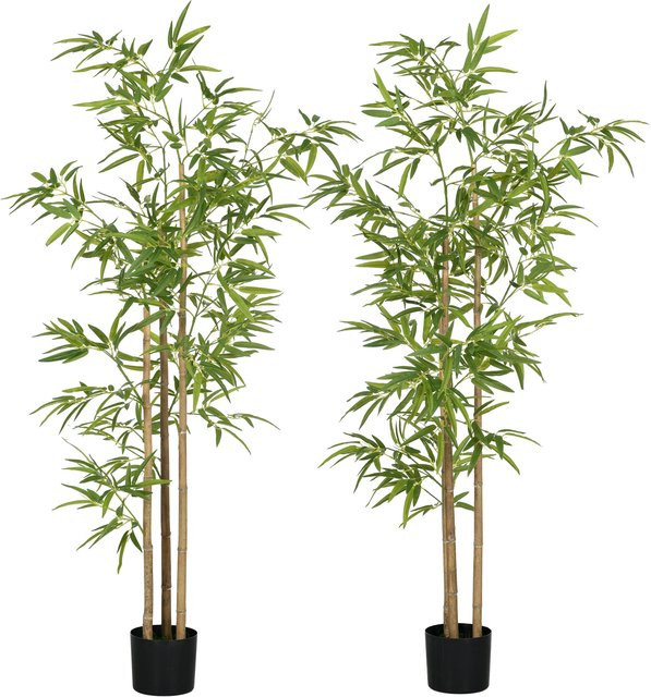 Aosom Set aus 2 künstlichen Bambusbäumen in Grün mit Topf, Höhe: 180 cm - Bild 1