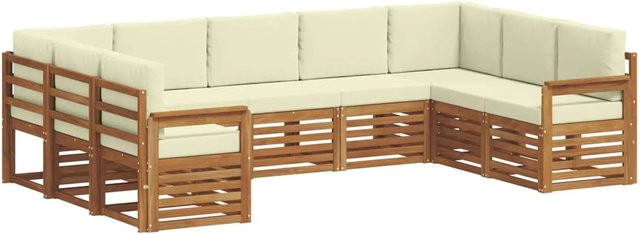 vidaXL Sofagarnitur 9-teilig aus Massivholz Akazie in Natur und Creme mit L-Form und Sitzkissen - Bild 1