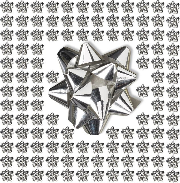 Relaxdays Geschenkschleifen 200er Set Silber Selbstklebend aus Kunststoff, B/H/T: 2 x 5 x 5 cm - Bild 1