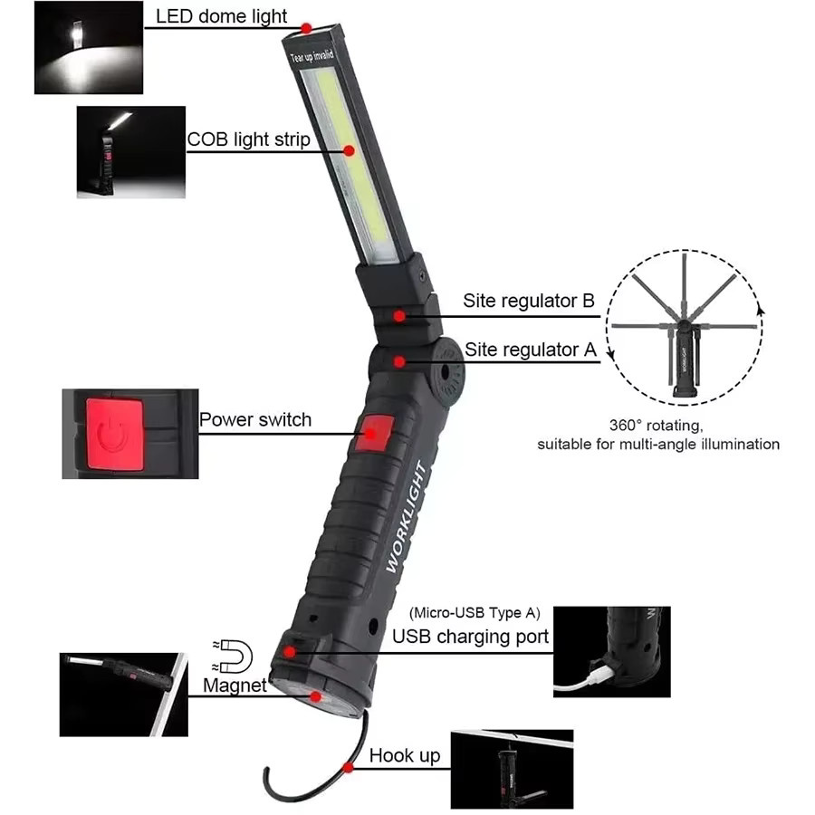 Heinast LED-Arbeitsleuchte mit Magnetfuß und USB-Ladefunktion, Schwarz - Bild 4