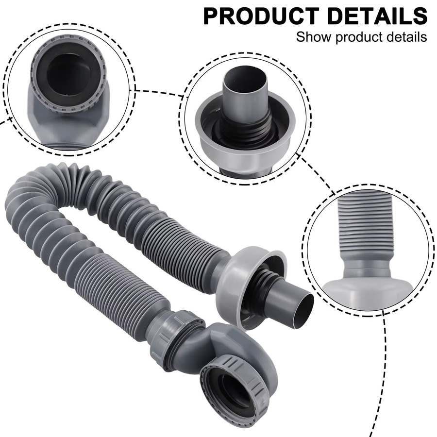 VIBRATITE Flexibles Low Profile Abflussrohr für Badewanne und Dusche, Grau, ABS-Material - Bild 4