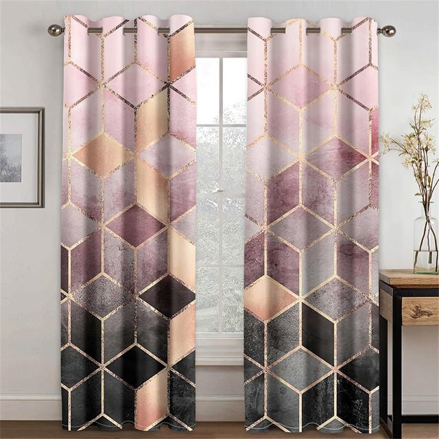2er-Set 3D-Vorhänge mit Dali-Textur in Schwarz und Gold, semi-transparente Fenstervorhänge mit Ösen für Wohnzimmer und Schlafzimmer, Breite: 50 cm, Höhe: 50 cm - Bild 1