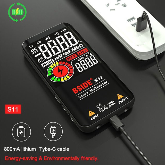 BSIDE Handmultimeter in Schwarz, wiederaufladbar mit 9999 Anzeigen, großes LCD-Display und automatischer Bereichswahl für Zuhause, Werkstatt und Labor - Bild 1