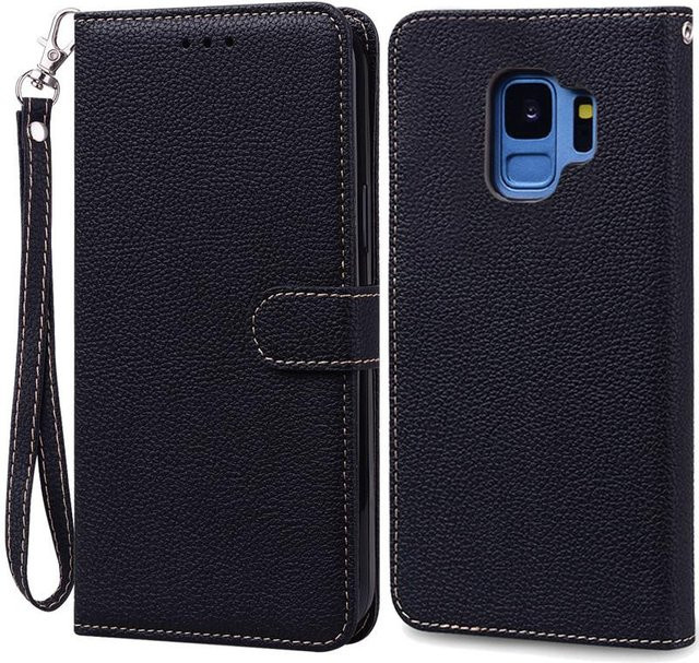 Leder-Brieftasche Klapphülle für Samsung Galaxy S9 und S9 Plus (G960F / G965) in Schwarz - Bild 1
