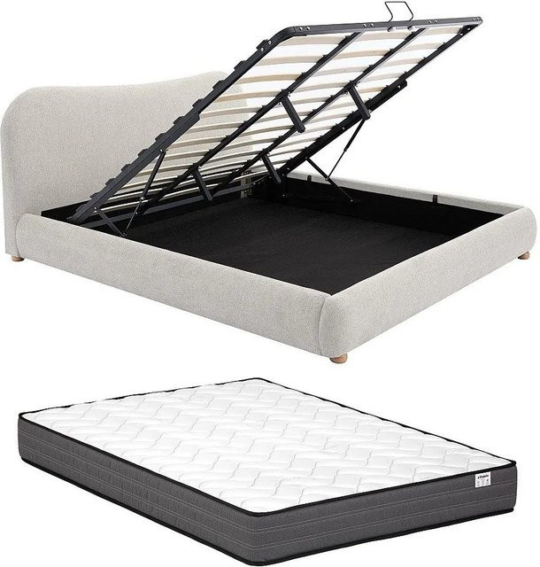 Vente-unique Bett Vanari mit Bettkasten und Stoffbezug in Beige, B/T/H: 180 x 200 cm - Bild 1