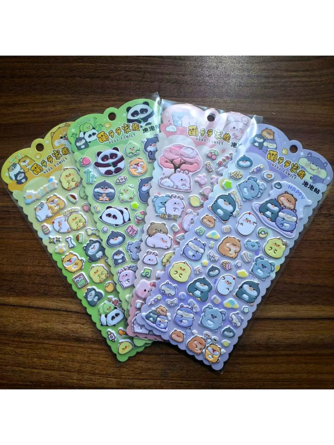 Sticker Story Store Kawaii Tier-Puffy-Sticker im 4er-Pack mit Panda & Freunden in Multicolor für Scrapbooking und Basteln - Bild 3