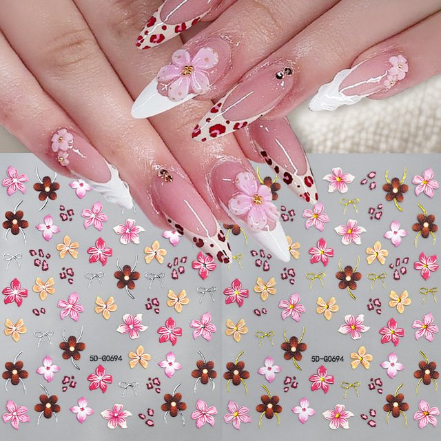 HotPress Nagelaufkleber, 5D Leopardenmuster Lilien-Blumen, Bunt - Bild 1