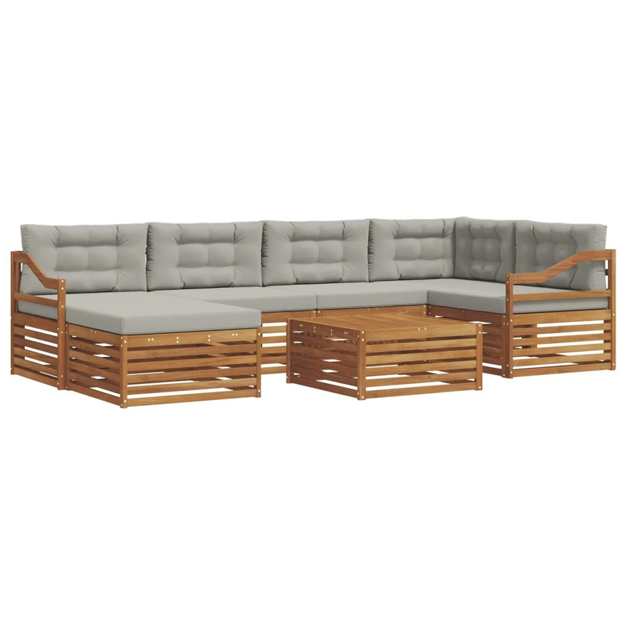 vidaXL Outdoor-Sofagarnitur aus Akazienholz in L-Form mit Kissen, 19-teiliges Set, Natur und Hellgrau - Bild 2
