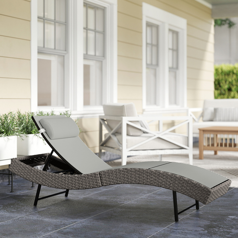 Outsunny Poly Rattan Sonnenliege in Hellgrau mit S-förmigem Design, verstellbarer Rückenlehne und Kopfstütze, UV-beständige Gartenliege für Pool und Garten - Bild 2