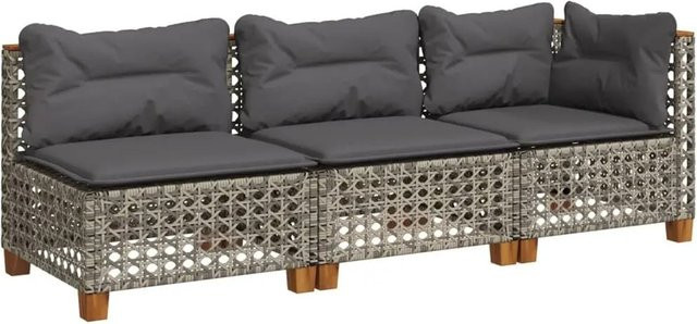 vidaXL Gartensofa L-Shape mit Kissen in Grau aus PE-Rattan und Akazienholz - Bild 1