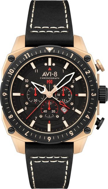 AVI-8 Chronograph, Herren, Edelstahl, Quarz, 43 mm, Leder, Schwarz, 5 ATM - Bild 1